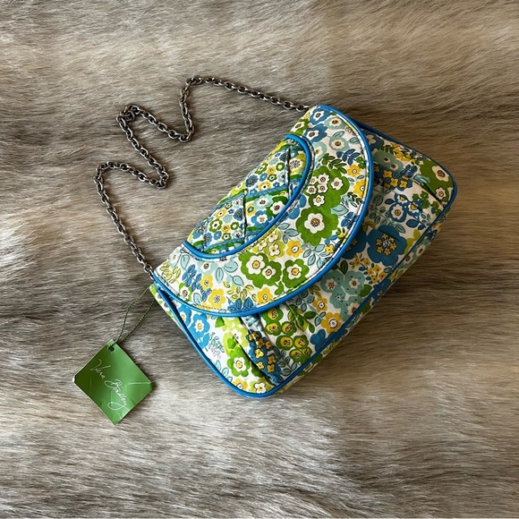 New VERA BRADLEY English Meadow 2011 Petite Chain Bag Clutch Blue Green Floral - Picture 1 of 15